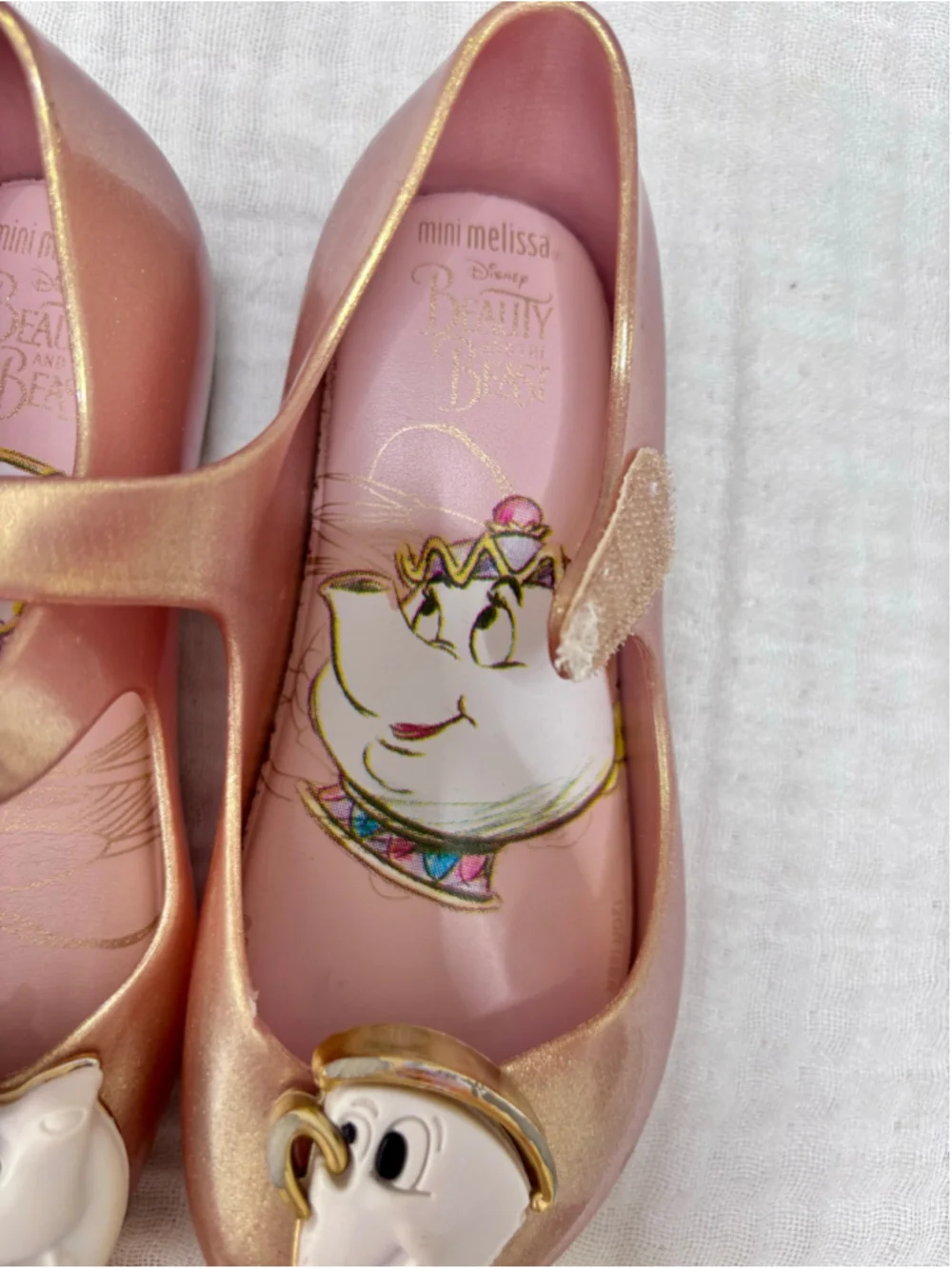 Girls Mini Melissa Gold Pink Beauty & The Beast Mary Jane Shoes 9 (Toddler Girl)